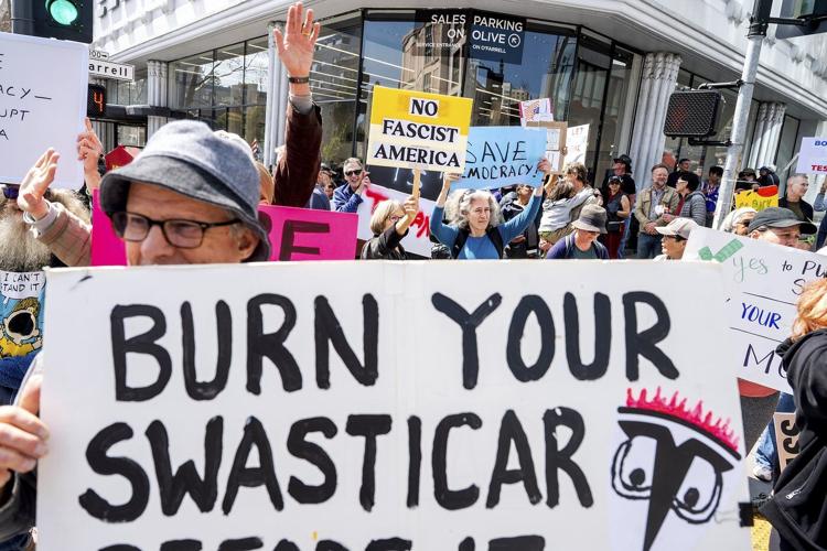 Protests against Elon Musk's purge of US government swarm Tesla showrooms