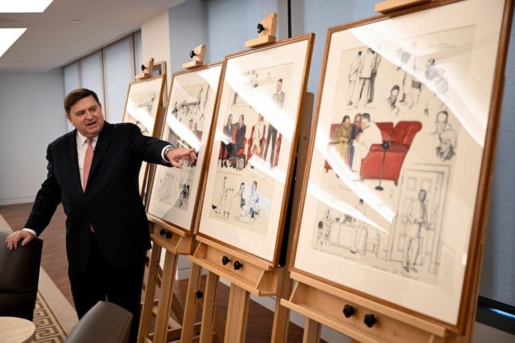 Norman Rockwell people-watched in the West Wing lobby. Now those sketches are on public display