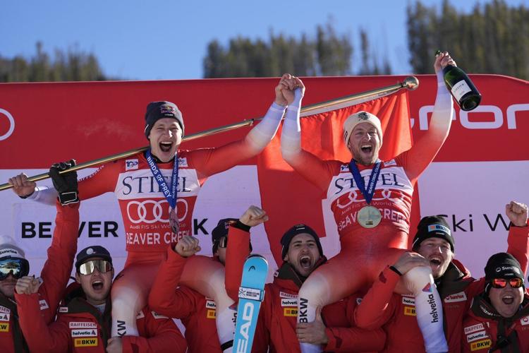 Murisier claims 1st World Cup win by taking men's downhill, Canada's Crawford fourth