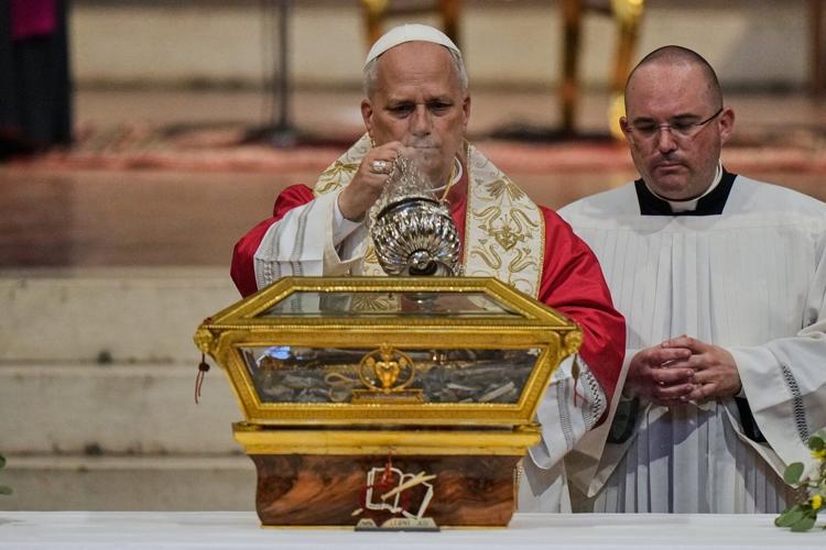 Pope Leo XIV urges Italians to rediscover their faith during prayer before remains of St Augustine
