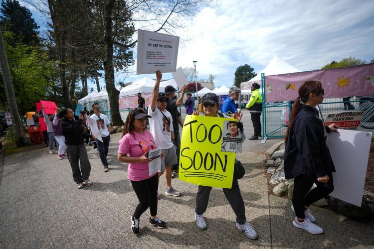 Protesters outside Vancouver's Lapu Lapu festival marking 1 year after 11 were killed