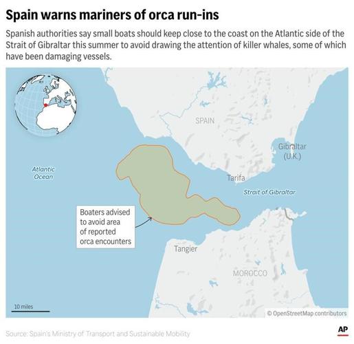 Spain warns boats of possible orca run-ins near the Strait of Gibraltar this summer