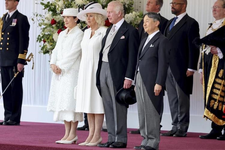 Britain's King Charles III welcomes the visiting Japanese emperor and empress