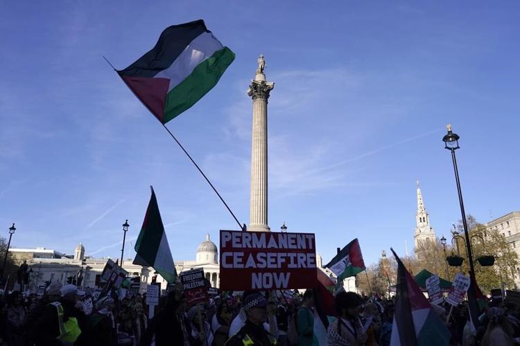 Tens of thousands march in London calling for a permanent cease-fire in Gaza