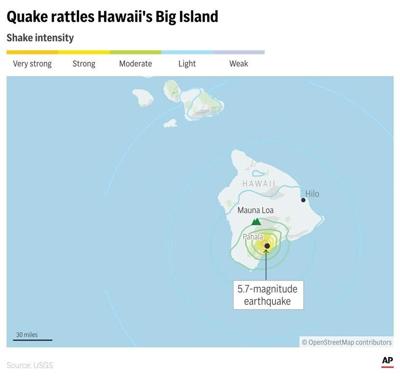 Magnitude 5.7 earthquake strikes Mauna Loa volcano on Hawaii's Big Island; no major damage reported