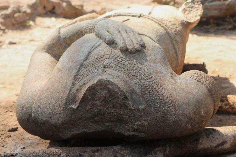 The torso of a Buddha statue has been found at Cambodia's Angkor temple complex
