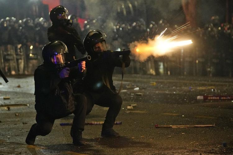 Demonstrators again converge on Georgia's parliament after the country's EU bid was suspended