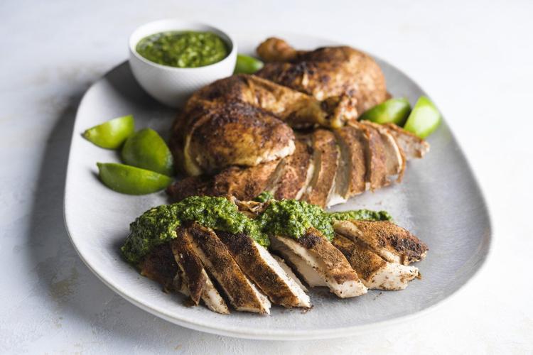 Savory green chutney brings bright, fresh flavor to a simple roasted chicken for Passover