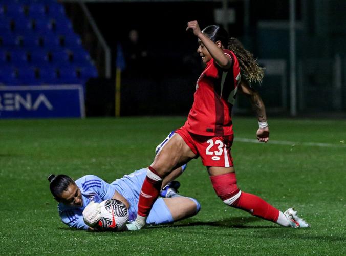Vanessa Gilles scores in her 50th appearance for Canada in a 2-0 win over Mexico