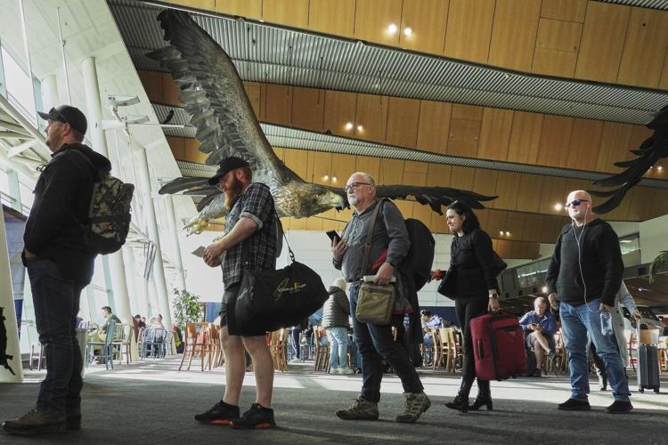 A giant sculpture of Gandalf riding an eagle departs Wellington airport for good