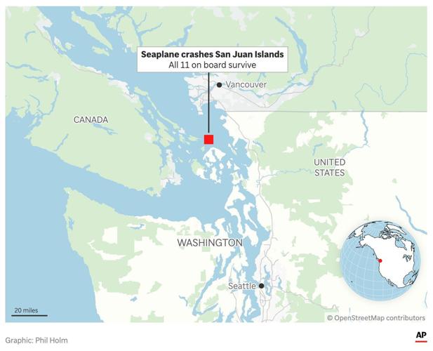 A seaplane carrying 11 crashes into an island north of Seattle and all aboard are rescued