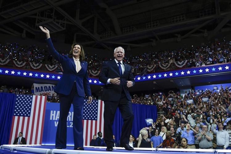 The Latest: Harris and Walz debut at Philadelphia rally