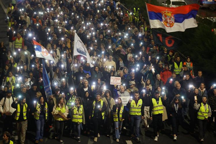 Serbia youth lead thousands on march for weekend rally marking canopy collapse last year, in photos