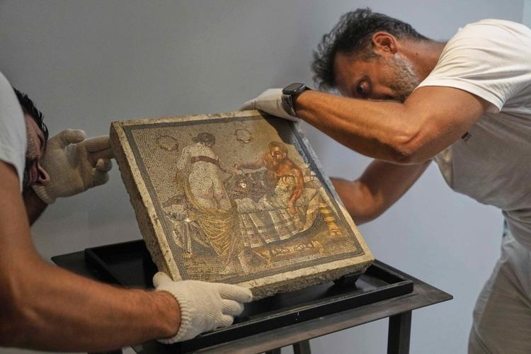 Roman-era mosaic panel with erotic theme that was stolen during World War II returns to Pompeii