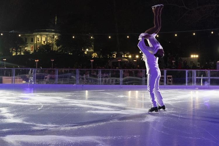 Jill Biden brings a holiday ice rink to the White House for children to skate and play hockey