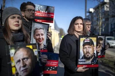 Exiled Belarus opposition leader demands news of her imprisoned husband
