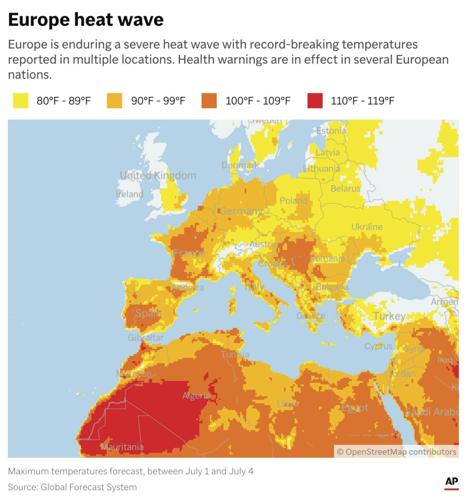 Spanish wildfire kills 2 people as parts of Europe bake in severe heat wave