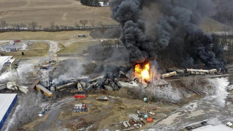 Evacuations urged in Ohio town as train wreck smolders