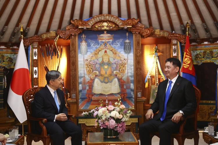 Japan's emperor meets with Mongolian president to boost democratic ties in authoritarian region