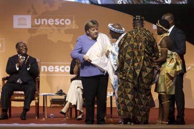 Germany's Merkel receives UNESCO peace prize in Ivory Coast