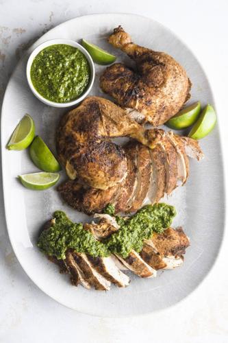 Savory green chutney brings bright, fresh flavor to a simple roasted chicken for Passover