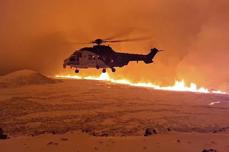 A volcano erupts in southwestern Iceland and spews magma in a spectacular show of Earth's power