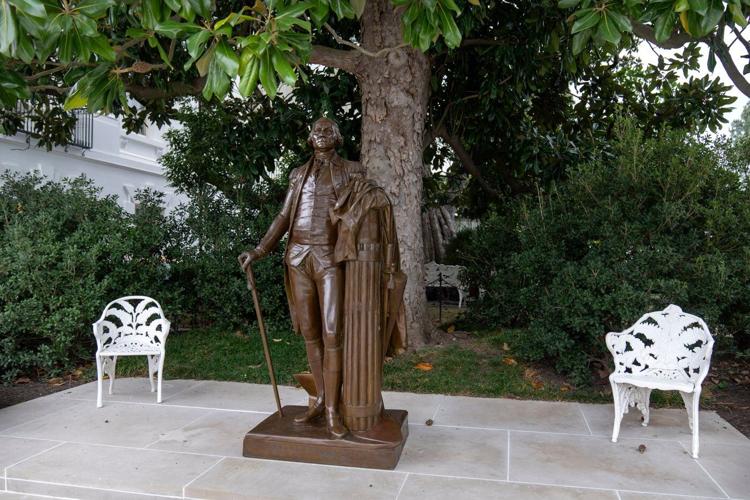 Inside Trump's remake of the White House Rose Garden. First a stone patio, then statues