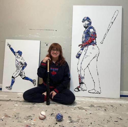 Artist uses baseball bats and balls to create paintings of Blue Jays