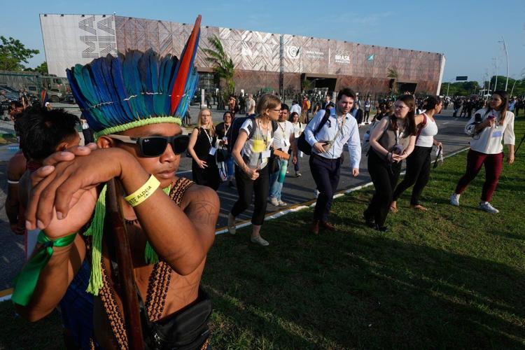 Protesters block the main entrance to COP30 climate talks in Brazil
