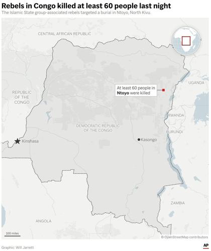 At least 60 people killed in a rebel attack on funeral ceremony in eastern Congo