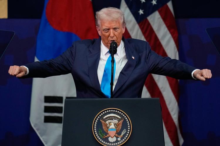 North Korea touts missile tests as Trump visits South Korea