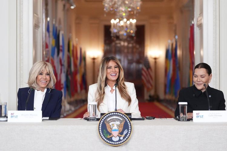 Melania Trump shares the spotlight with a robot at an education and technology event