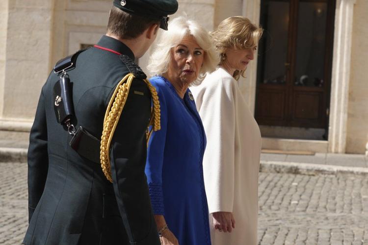 UK Royals meet Italy's President Mattarella at Quirinale Palace greeted by flyover of aerobatic jets