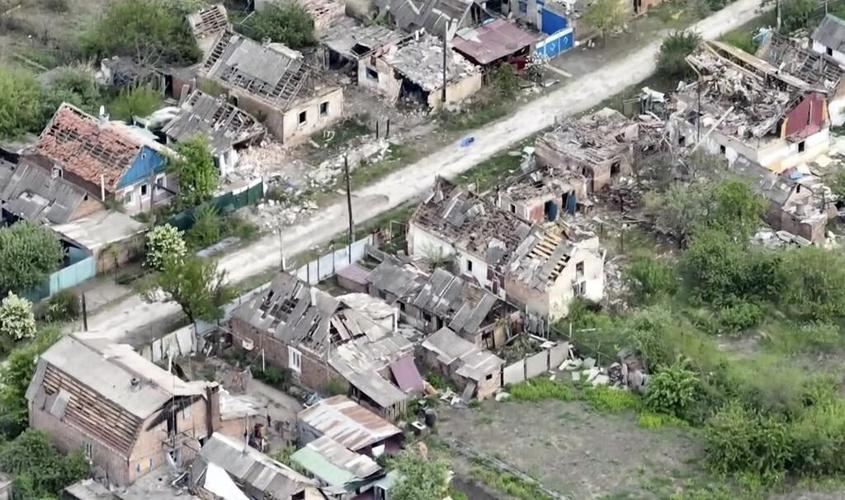 Drone footage shows Ukrainian village battered to ruins as residents flee Russian advance