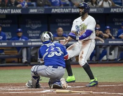 Aranda homers, 6 pitchers combine on a 5-hitter and Rays beat Blue Jays 1-0