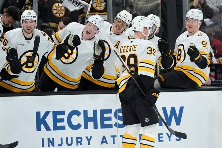 Geekie scores 100th career goal, Bruins beat Canadiens 4-3 to spoil Caufield's hat trick