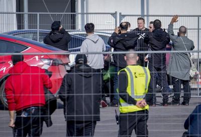 Elon Musk visits a Tesla plant near Berlin as production resumes after a suspected arson attack