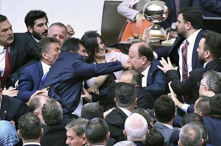 Lawmakers in Turkey draw blood in brawl during debate on jailed colleague