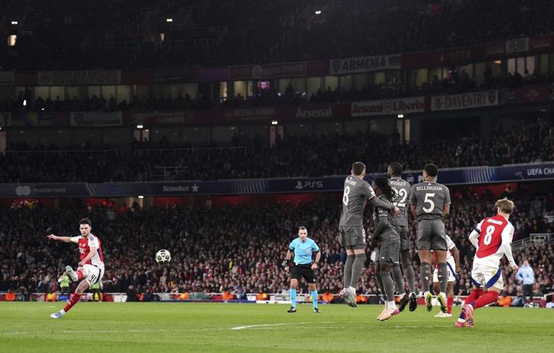 Bend it like Declan: Rice curls home two free kicks as Arsenal beats Real Madrid 3-0 in CL quarters