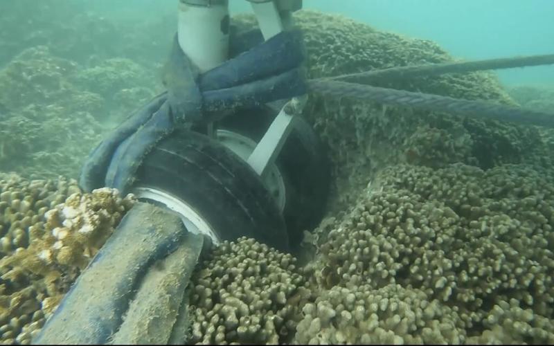 A US Navy plane went into a Hawaii bay. Underwater video shows its tires are touching a coral reef