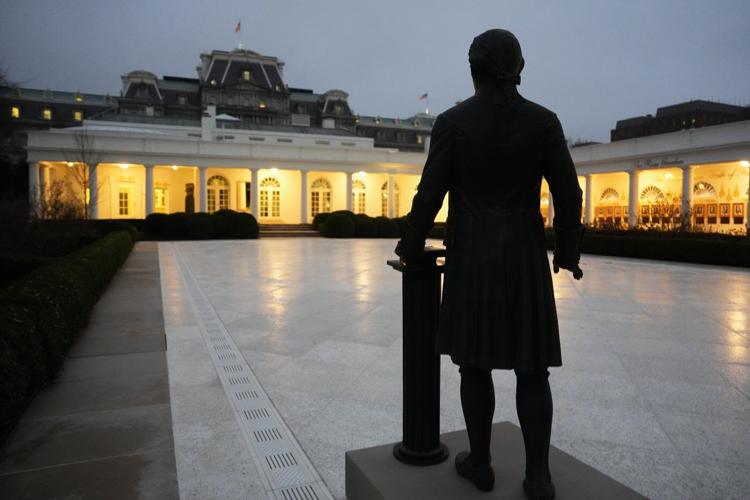 Inside Trump's remake of the White House Rose Garden. First a stone patio, then statues
