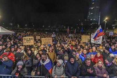 Thousands rally in Slovakia to condemn the new government's plan to close top prosecutors' office