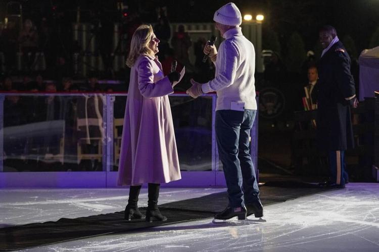 Jill Biden brings a holiday ice rink to the White House for children to skate and play hockey