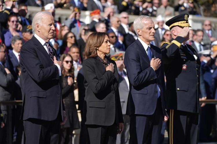 Biden and Harris appear together for the first time since she lost the election to Trump