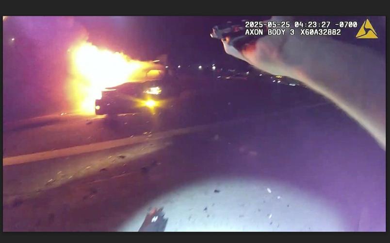 Officer rescues woman from burning car in aftermath of interstate crash in Phoenix
