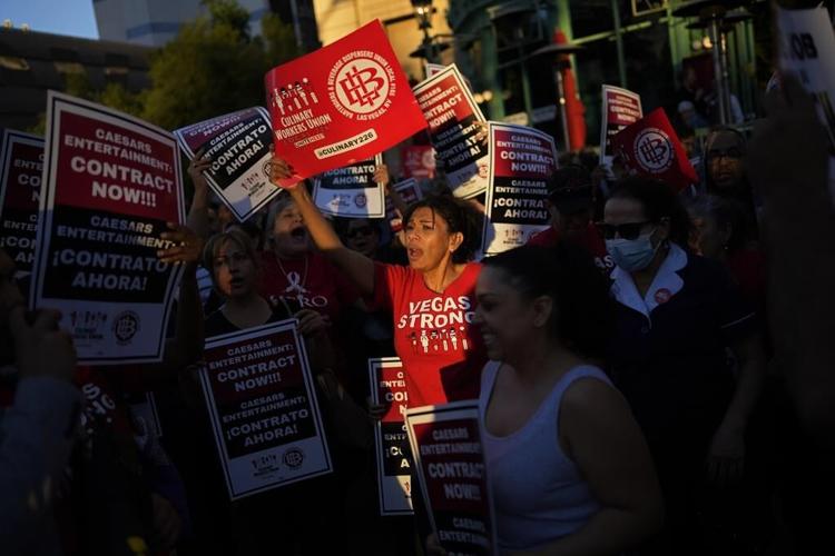 Dozens of union workers arrested on Las Vegas Strip for blocking traffic as thousands rally