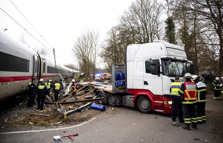A collision between a train and a truck in Germany injures 12