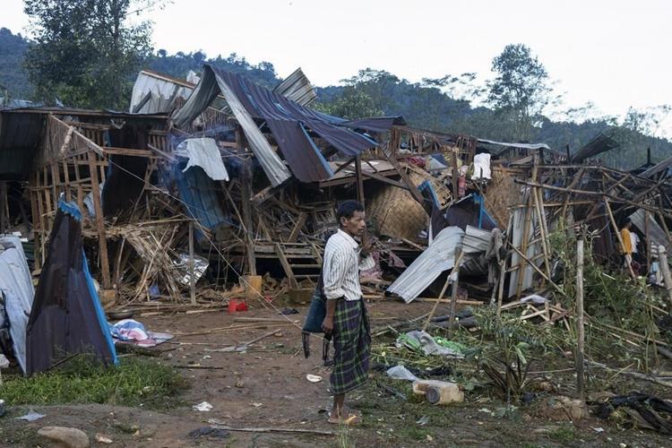 Myanmar military accused of bombing a displacement camp in a northern state, killing about 30