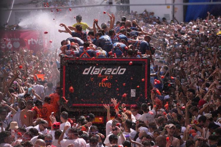 The epic La Tomatina food fight paints a small Spanish town red