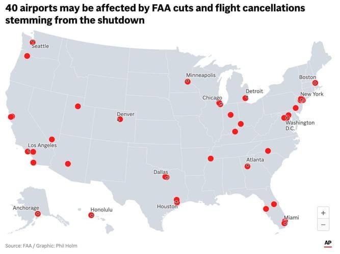 Shutdown flight cuts at 40 of the busiest US airports will be phased in